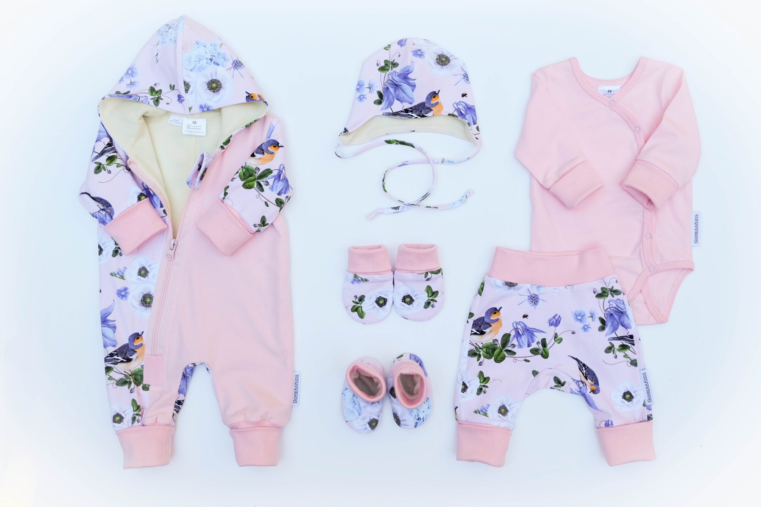 Gomera linnukestega roosa 6-osaline kojutoomiskomplekt