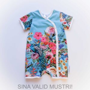 GOMERA Mini tellimustööna valmiv lühikeste varrukatega suvine beebi romper. Lilleline Eesti käsitöö beebiriided.